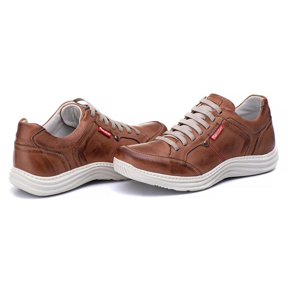 Sapatênis Casual Conforto Couro Marrom Claro