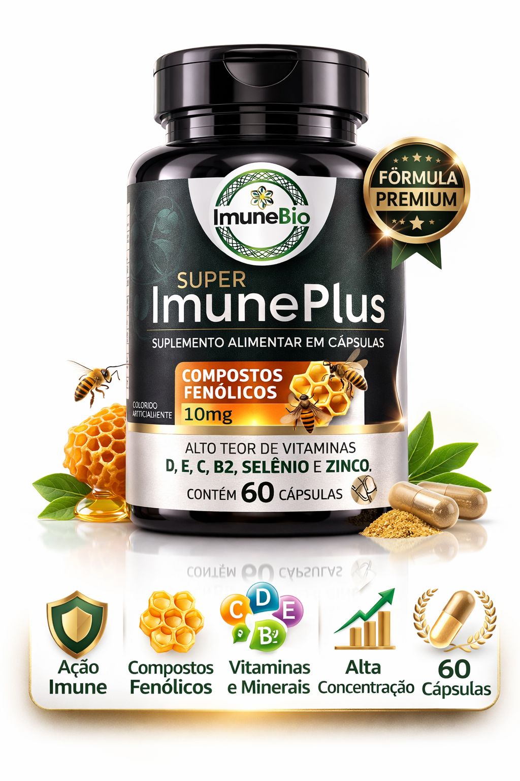 Suplemento Super Imune Plus 490 mg - 10 mg de Própolis + Vitaminas e Minerais Es
