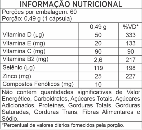 Suplemento Super Imune Plus 490 mg - 10 mg de Própolis + Vitaminas e Minerais Es