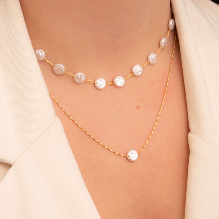 CHOKER DUPLO CORRENTE FINA E PÉROLA